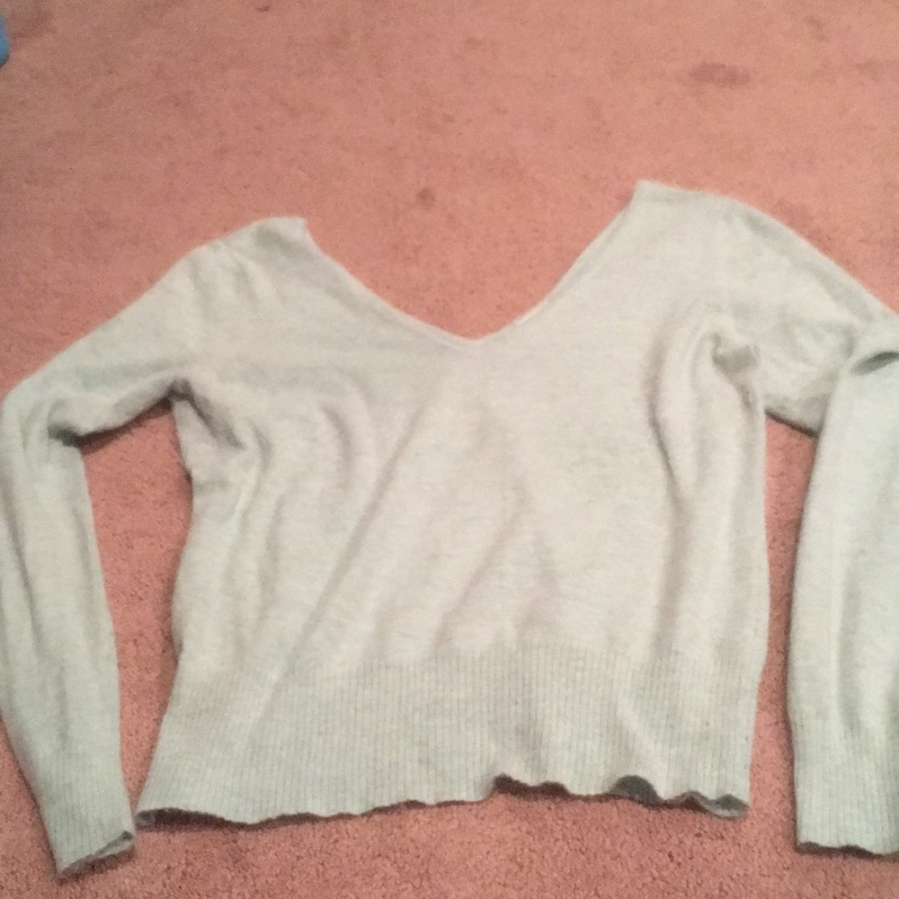 Mint green double v neck sweater